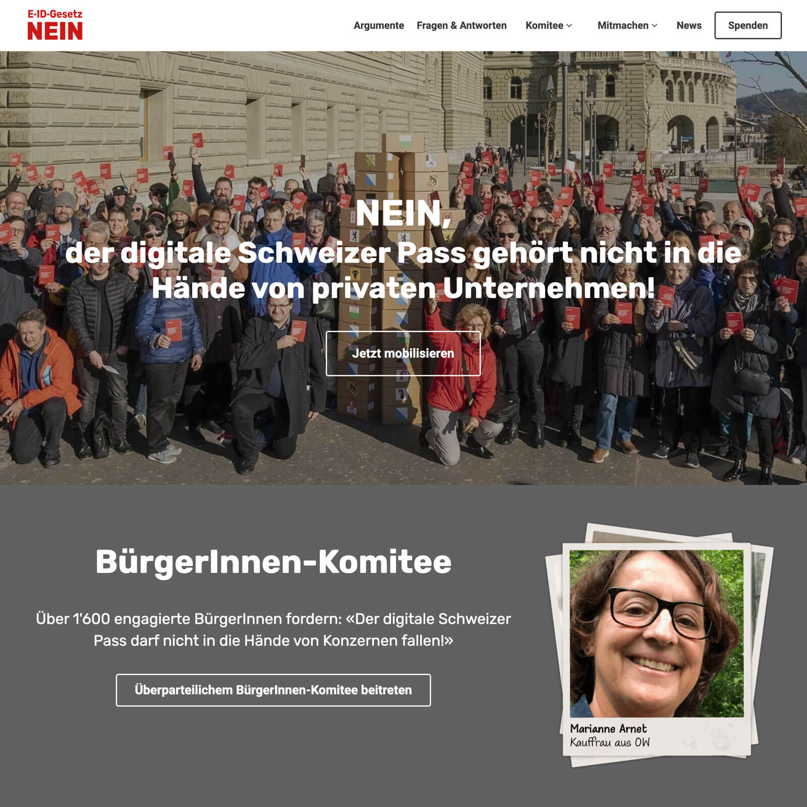 Screenshot der Startseite des E-ID-Referendum (2021)