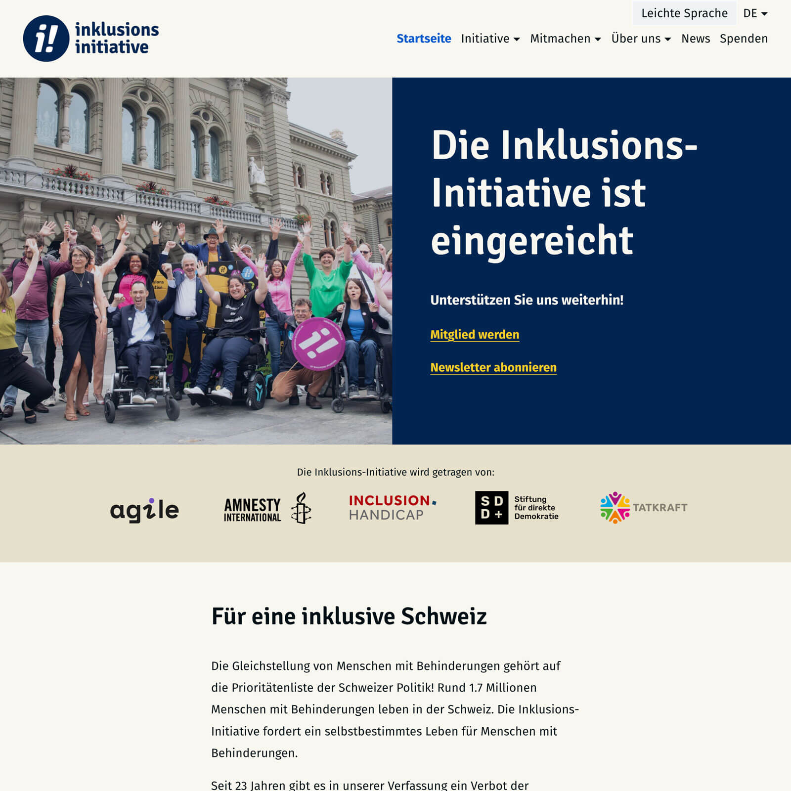 Screenshot der Startseite der Inklusions-Initiative
