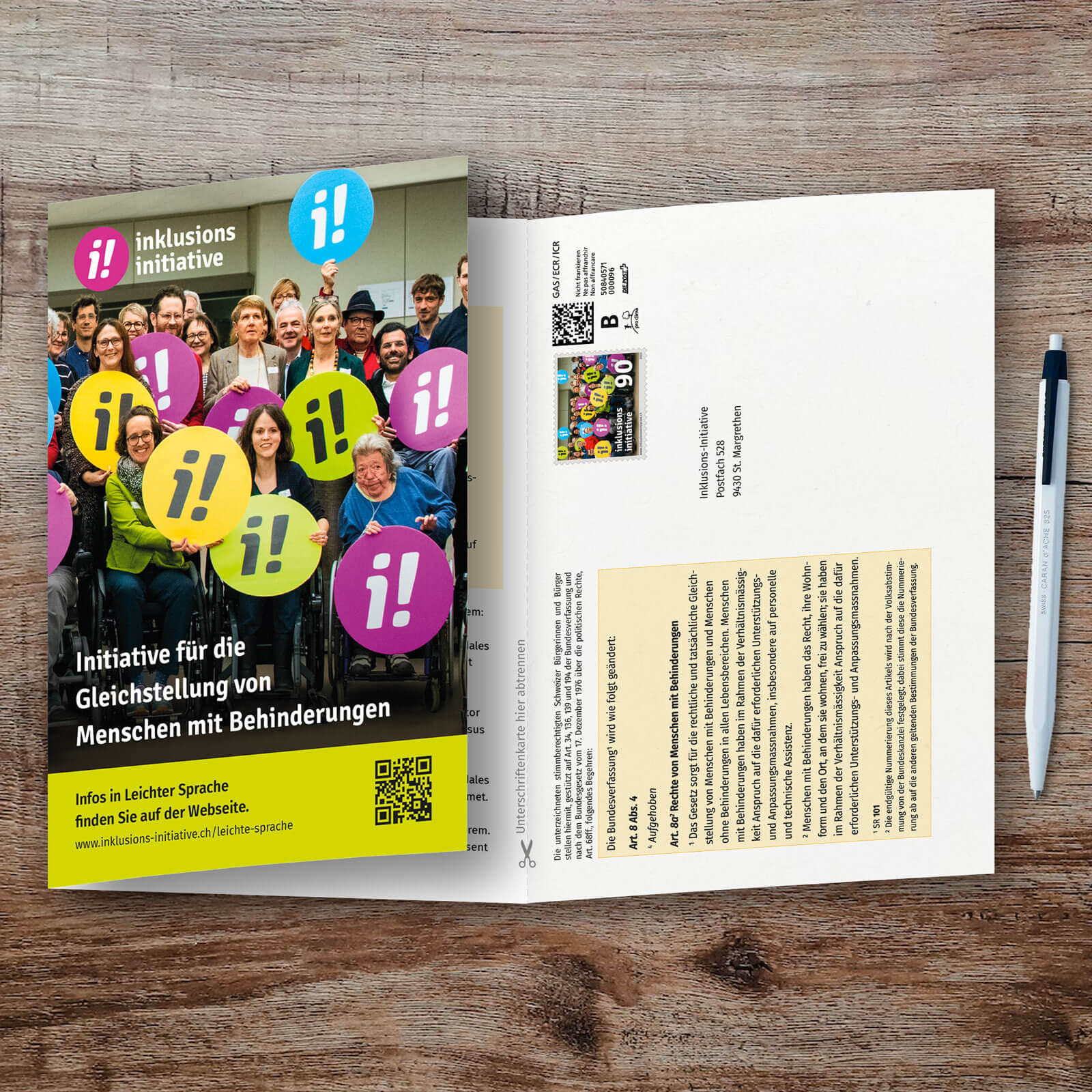 Info-Flyer der Inklusions-Initiative inkl. Unterschriftenkarte zum Abtrennen und Unterschreiben.