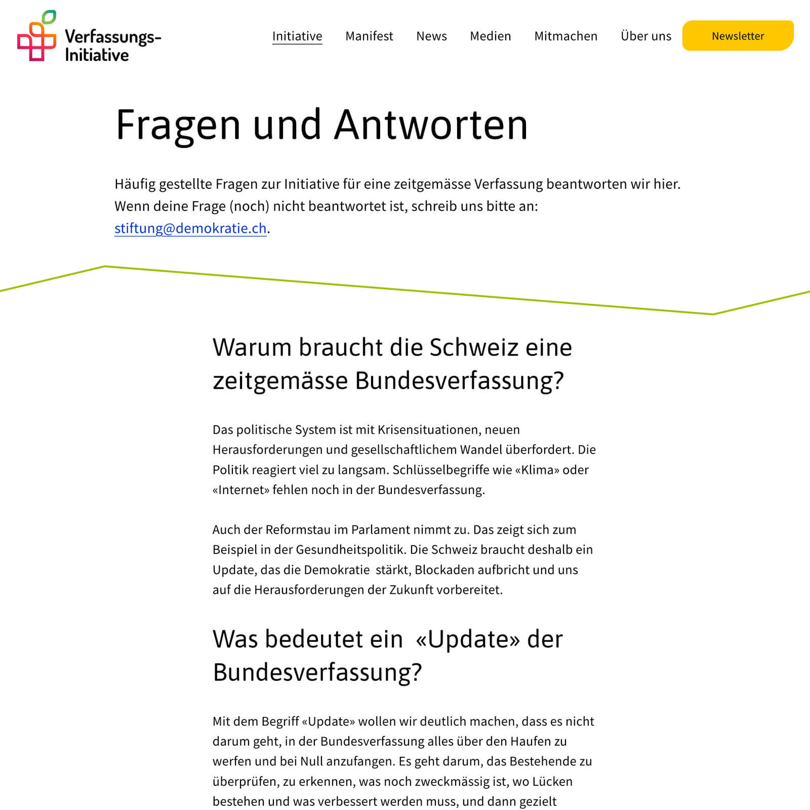 Screenshot mit Fragen und Antworten zur Verfassungs-Initiative