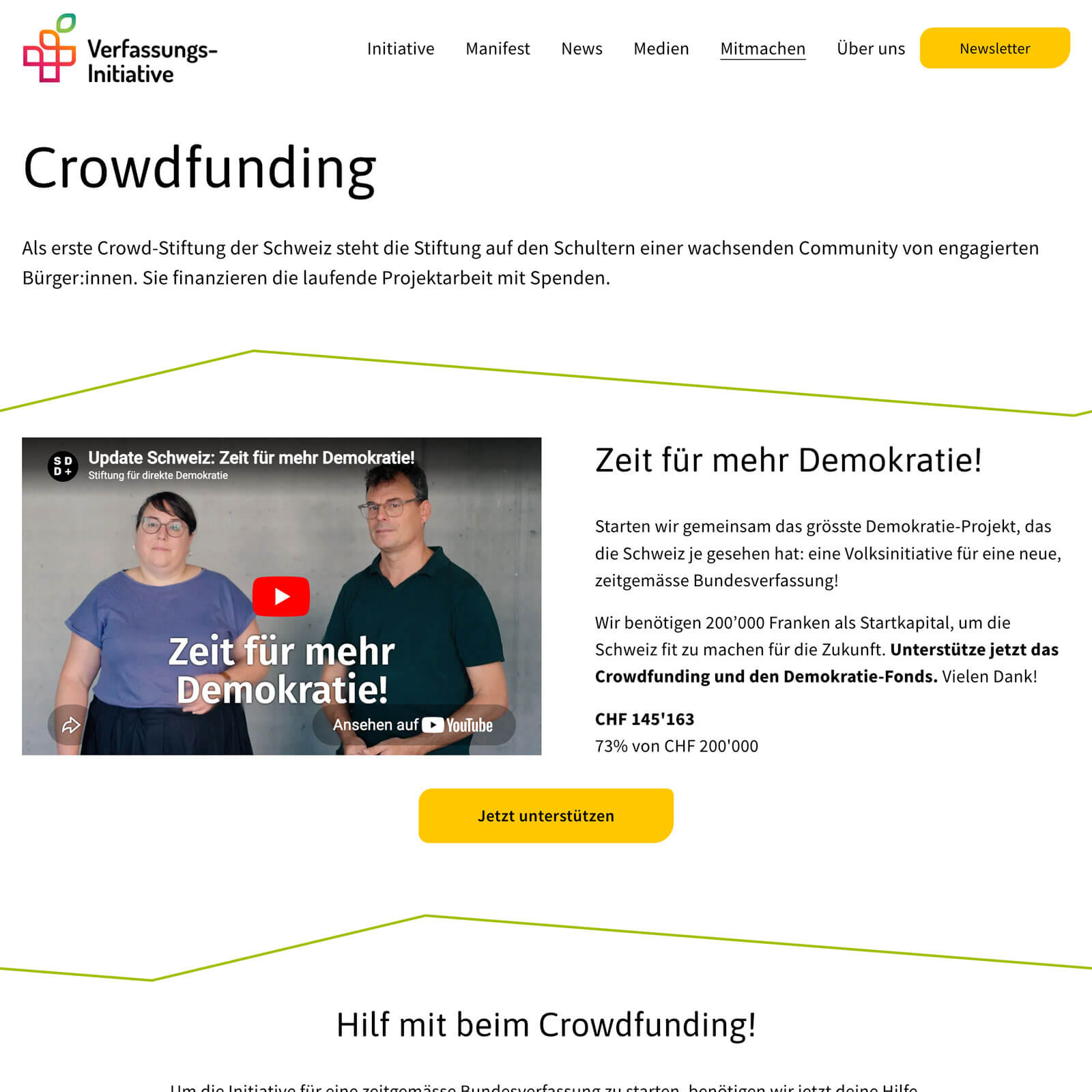 Screenshot der Crowdfunding-Seite für die Verfassungs-Initiative